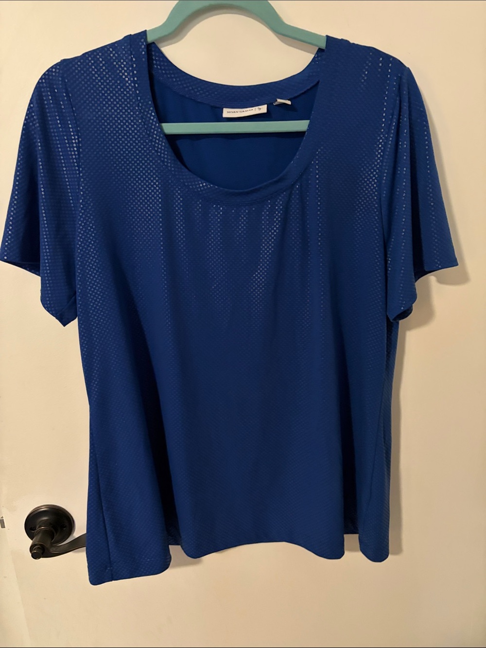 Susan Graver Blue Scoop Neck Short Sleeve Tee